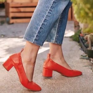 Everlane the day heel, leather made in Italy, hot red